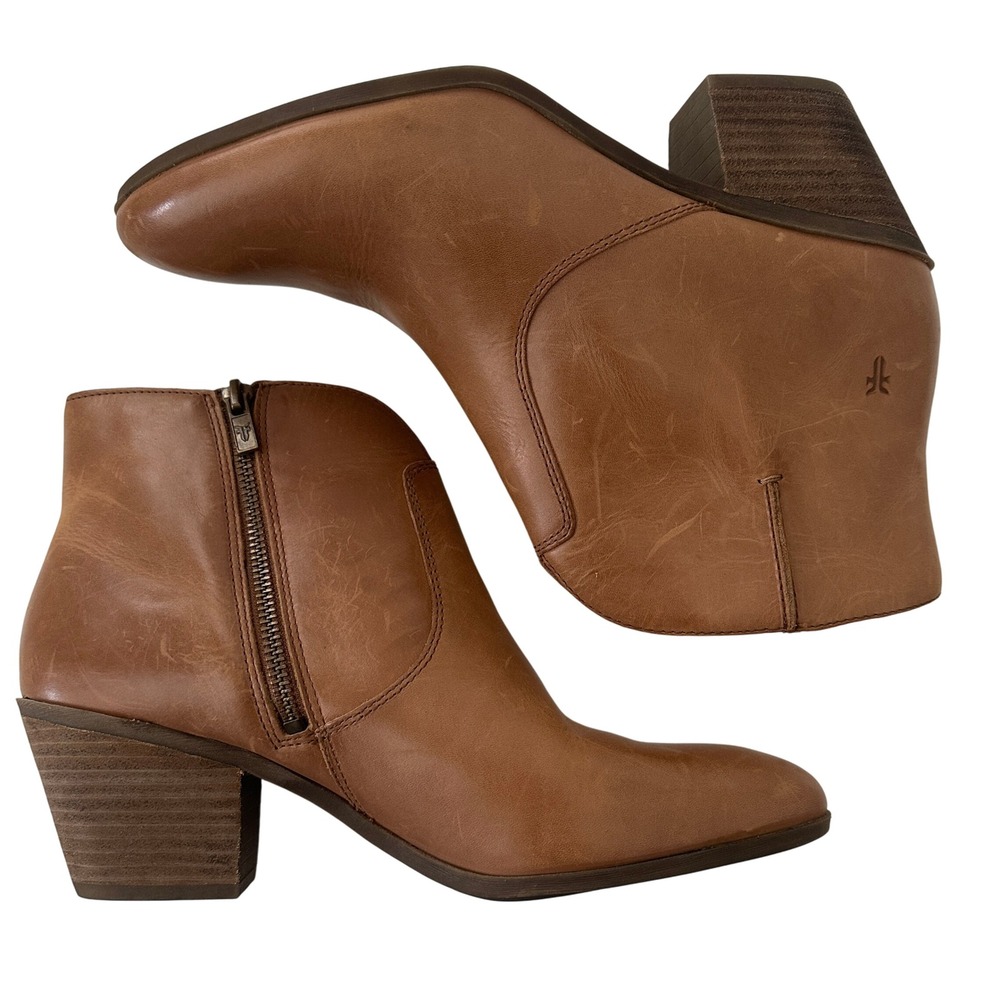 Frye Womens Cognac Brown Leather Western Ankle Booties Block Heel 9.5M